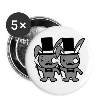 2 lapins Mr. Gentleman chapeau haut de forme Monocle Lunettes - Lot de 5 grands badges (56 mm) - blanc - Devant
