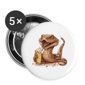 Schlange Kobra Bier Lustig - Buttons groß 56 mm (5er Pack) - Weiß - Vorne