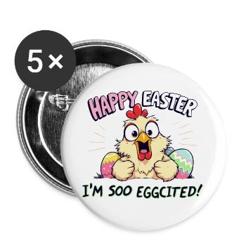 frohe Ostern happy easter i am eggcited - Buttons groß 56 mm (5er Pack) - Weiß - Vorne