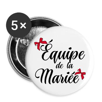 Équipe de la mariée noeud - Lot de 5 grands badges (56 mm) - blanc - Devant