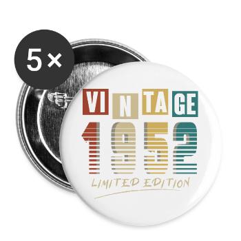 1952 Jahrgang 1952 Jahrgang 1952 Geburtstag. Jahr 2 - Buttons groß 56 mm (5er Pack) - Weiß - Vorne