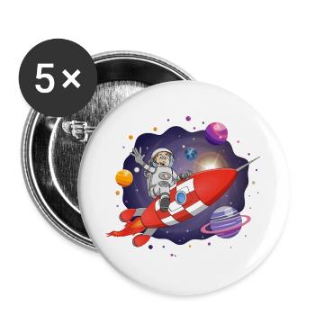 Der Astronaut auf der roten Rakete im All - Buttons groß 56 mm (5er Pack) - Weiß - Vorne