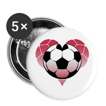 Fußball-Herz - Buttons groß 56 mm (5er Pack) - Weiß - Vorne