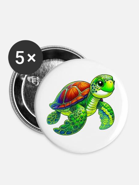 Schildkröte - Buttons groß 56 mm (5er Pack) - Weiß