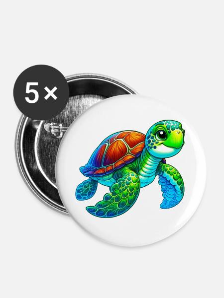 Schildkröte - Buttons groß 56 mm (5er Pack) - Weiß