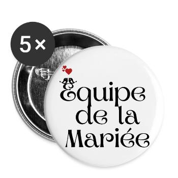 Équipe de la mariée - Lot de 5 grands badges (56 mm) - blanc - Devant