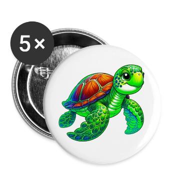 Tortue - Lot de 5 grands badges (56 mm) - blanc - Devant