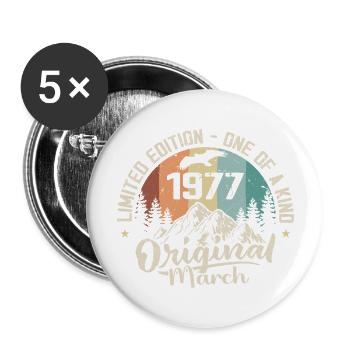 Mars 1977 cadeau Anniversaire - Born in march 1977 - Lot de 5 grands badges (56 mm) - blanc - Devant