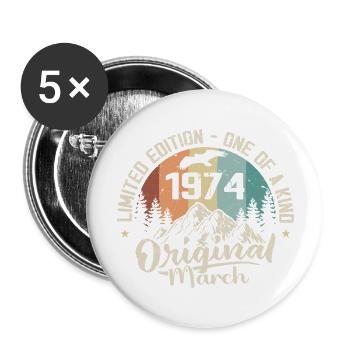 Mars 1974 cadeau Anniversaire - Born in march 1974 - Lot de 5 grands badges (56 mm) - blanc - Devant