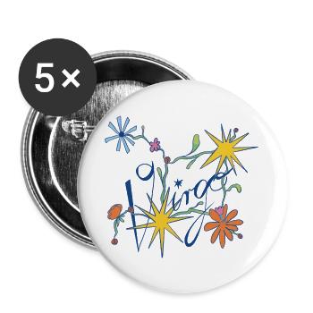 Vierge - Illustration ludique du zodiaque - Lot de 5 grands badges (56 mm) - blanc - Devant
