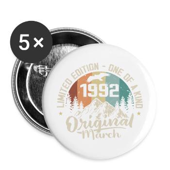 Mars 1992 cadeau Anniversaire - Born in march 1992 - Lot de 5 grands badges (56 mm) - blanc - Devant