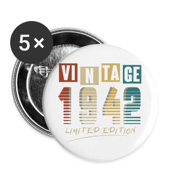 1942 Vintage 1942 né en 1942 anniversaire. Année 2 - Lot de 5 grands badges (56 mm) - blanc - Devant