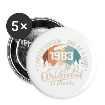 Mars 1983 cadeau Anniversaire - Born in march 1983 - Lot de 5 grands badges (56 mm) - blanc - Devant