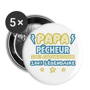 Papa pêcheur,cadeau fête des pères,Pêche,Humour - Lot de 5 grands badges (56 mm) - blanc - Devant
