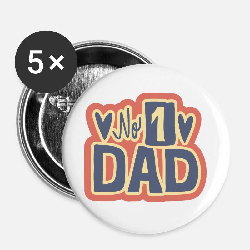 No 1 Dad Herz-Design - Buttons groß 56 mm (5er Pack) - Weiß