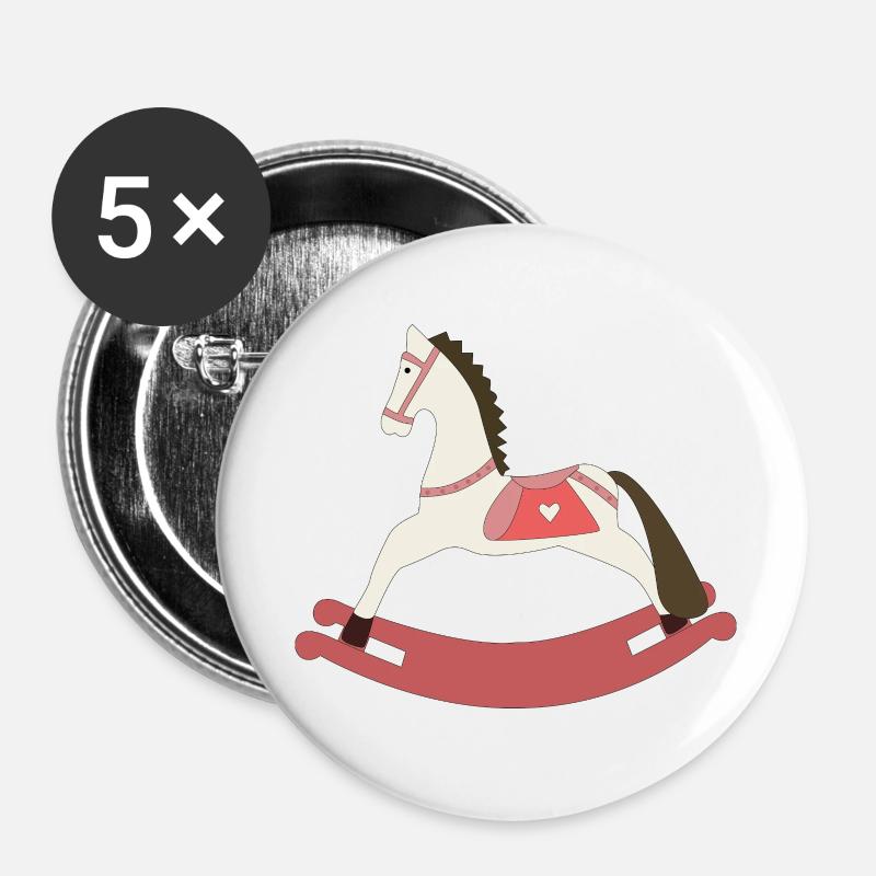 Cheval à bascule - Lot de 5 grands badges (56 mm) - blanc