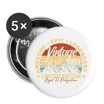 74th Birthday Gift Vintage April 1951 - Buttons large 2.2''/56 mm (5-pack) - white - Front
