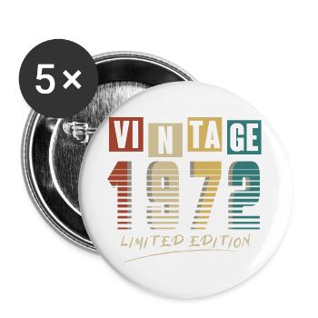 1972 Jahrgang 1972 Jahrgang 1972 Geburtstag. Jahr 2 - Buttons groß 56 mm (5er Pack) - Weiß - Vorne