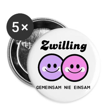 Fröhliche Zwillinge Gesichter Zusammen nie einsam - Buttons groß 56 mm (5er Pack) - Weiß - Vorne