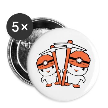 2 Ducks Miner Pickaxe Helmet Lamp Friends Cute - Buttons large 2.2''/56 mm (5-pack) - white - Front