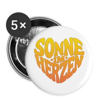 Sonne im Herzen - Buttons groß 56 mm (5er Pack) - Weiß - Vorne