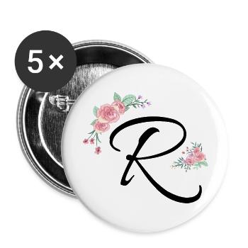Lettre r fleurs - Lot de 5 grands badges (56 mm) - blanc - Devant