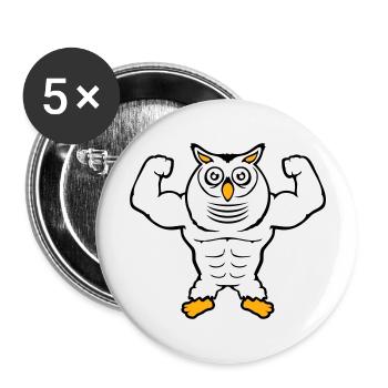Eule Bodybuilder Muskeln Bizeps Posen Gym Rat Cool - Buttons groß 56 mm (5er Pack) - Weiß - Vorne
