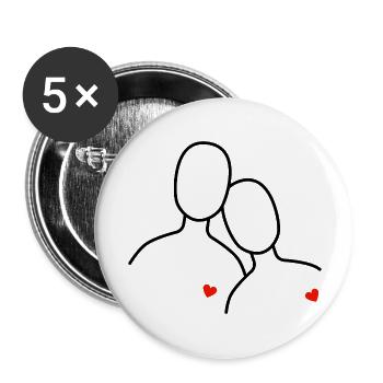 Visuels de deux coeurs pour (futurs) mariés - Lot de 5 grands badges (56 mm) - blanc - Devant