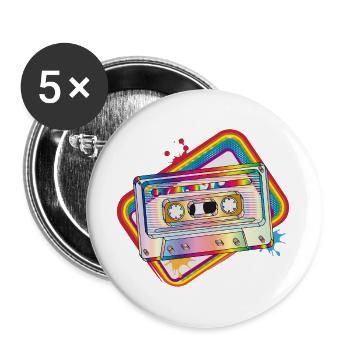 Retro Cassette – Colorful 80s Design - Buttons large 2.2''/56 mm (5-pack) - white - Front