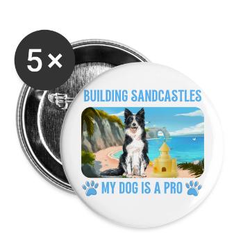 Mein Hund am Strand - Buttons groß 56 mm (5er Pack) - Weiß - Vorne