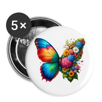 Bunter Schmetterling, von der Natur inspirierte Sommerstimmungen - Buttons groß 56 mm (5er Pack) - Weiß - Vorne