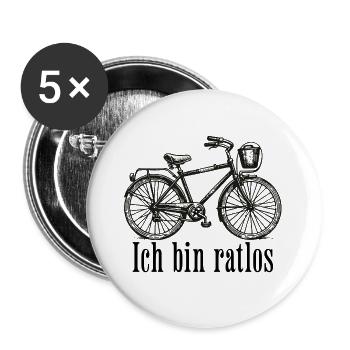 „Ich bin ratlos“ – Vintage Fahrrad Illustration - Buttons groß 56 mm (5er Pack) - Weiß - Vorne