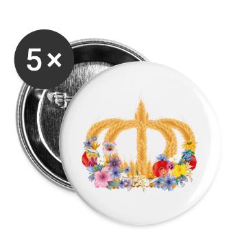 Couronne de blé avec des fleurs – symbole de la nature et de la récolte - Lot de 5 grands badges (56 mm) - blanc - Devant