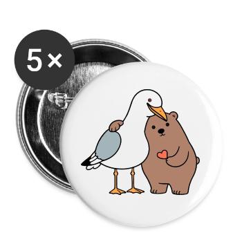 Mer du Nord Mouette Ours Brun Amitié Amour Maigre - Lot de 5 grands badges (56 mm) - blanc - Devant