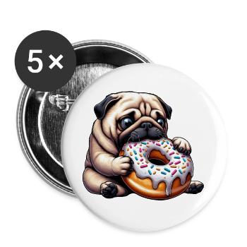 Cute Pug with Donut Cartoon Funny Snacking - Buttons large 2.2''/56 mm (5-pack) - white - Front