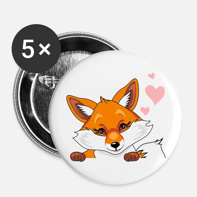 Peeking cute shy fox with hearts - Buttons large 2.2''/56 mm (5-pack) - white
