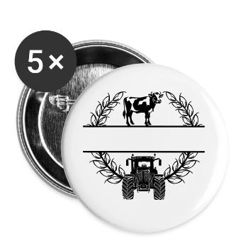 Couronne de laurier avec vache et tracteur – Texte propre - Lot de 5 grands badges (56 mm) - blanc - Devant