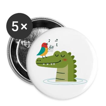 Singing Bird on Crocodile – Animal Harmony - Buttons large 2.2''/56 mm (5-pack) - white - Front