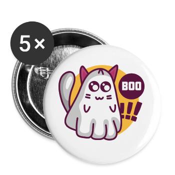 Boo Katze - Süße Geisterkatze - Buttons groß 56 mm (5er Pack) - Weiß - Vorne