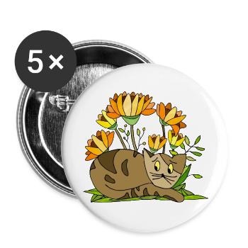Chat - Lot de 5 grands badges (56 mm) - blanc - Devant
