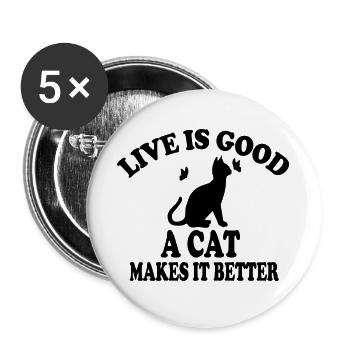 Cat Life is beautiful - Buttons large 2.2''/56 mm (5-pack) - white - Front