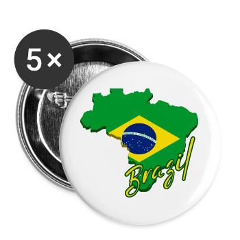 Map of Brazil, flag of Brazil - Buttons large 2.2''/56 mm (5-pack) - white - Front