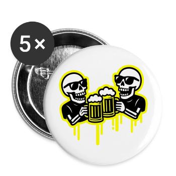Skelett Party Bier Team - Buttons groß 56 mm (5er Pack) - Weiß - Vorne