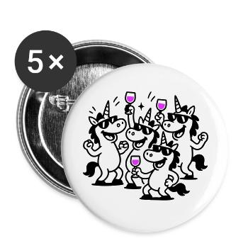 Einhorn Team Lustig Party - Buttons groß 56 mm (5er Pack) - Weiß - Vorne