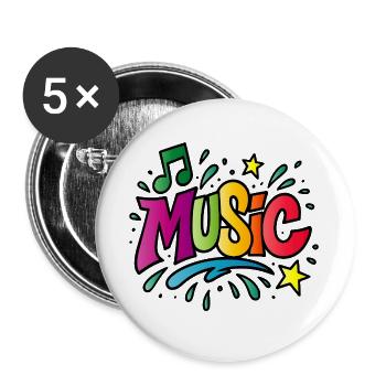 Musique – Typographie colorée avec symbole de note - Lot de 5 grands badges (56 mm) - blanc - Devant
