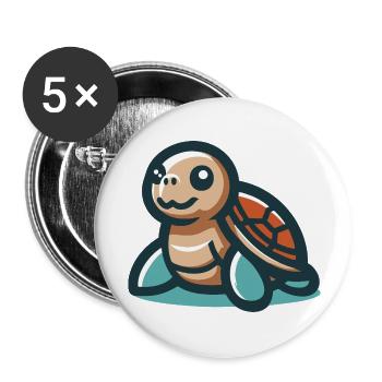 Tortue souriante - Lot de 5 grands badges (56 mm) - blanc - Devant