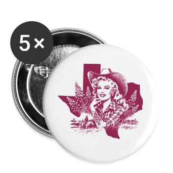 Texas Cow Girl - Retro Western Grafik - Buttons groß 56 mm (5er Pack) - Weiß - Vorne