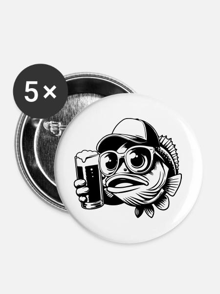 Angeln Bier Kumpel - Buttons groß 56 mm (5er Pack) - Weiß