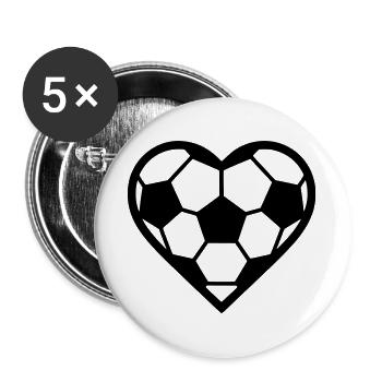 Fussball Herz schwarz - Buttons groß 56 mm (5er Pack) - Weiß - Vorne