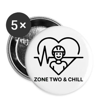 Zone Zwei & Chill Radfahrerherz - Buttons groß 56 mm (5er Pack) - Weiß - Vorne